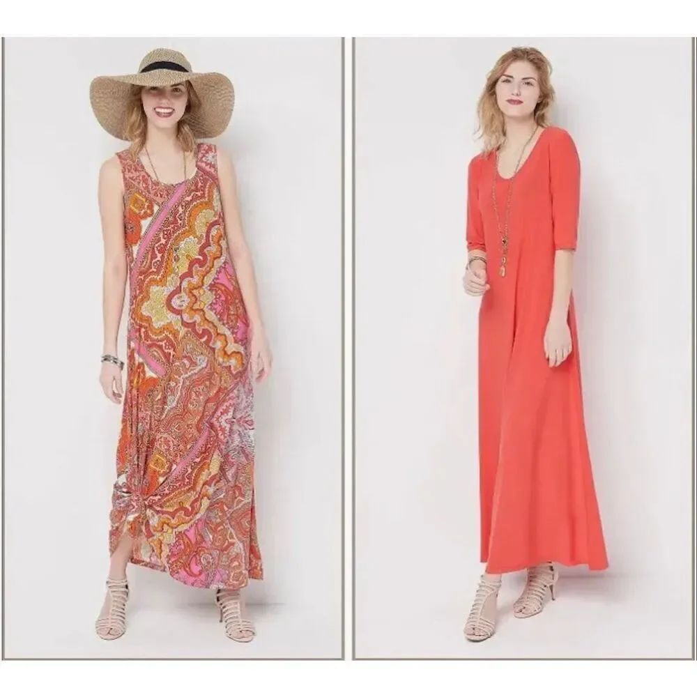 Attitudes by Renee Set of 2 Printed & Solid Maxi Dresses Size: XS petite